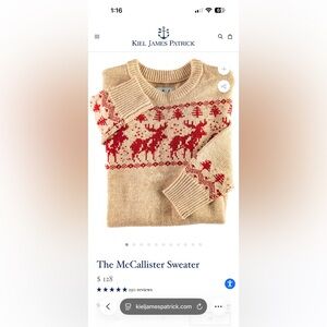 Kiel James Patrick Beige and Red Reindeer Crewneck Sweater